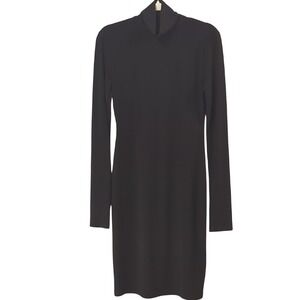 long sleeve turtleneck waterfall dress in black norma kamali Long Sleeve Turtleneck Waterfall Dress